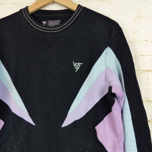 Hypland Sweatshirt Mens S Black Pastel Color Block Panels Pockets Crewneck 90s - Picture 7 of 15